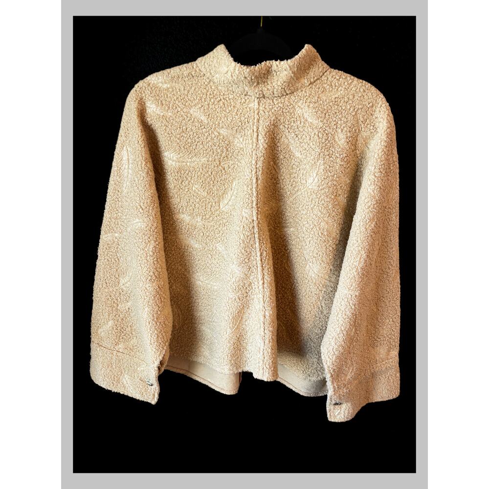 Zara Women’s Medium Cream Teddy Fleece Quarter Zip Pullover Embroidered - Picture 2 of 6